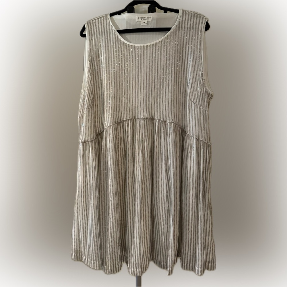 Chic Soul “Be The Drama” Sequin Striped Sleeveless Dress